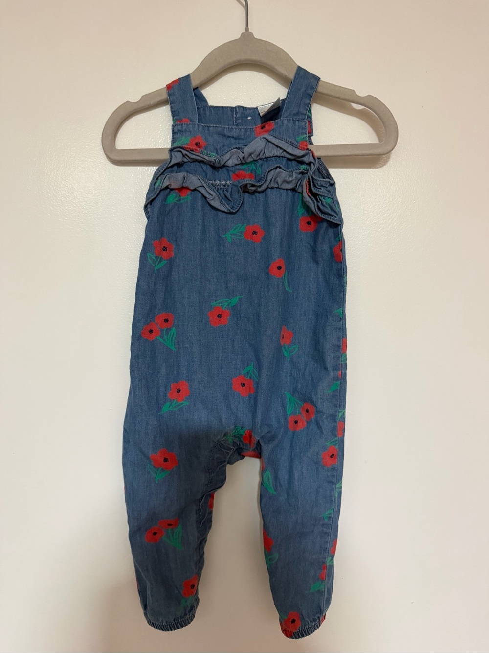 Carter's Blue Denim-Effect Overalls with Red Floral Print